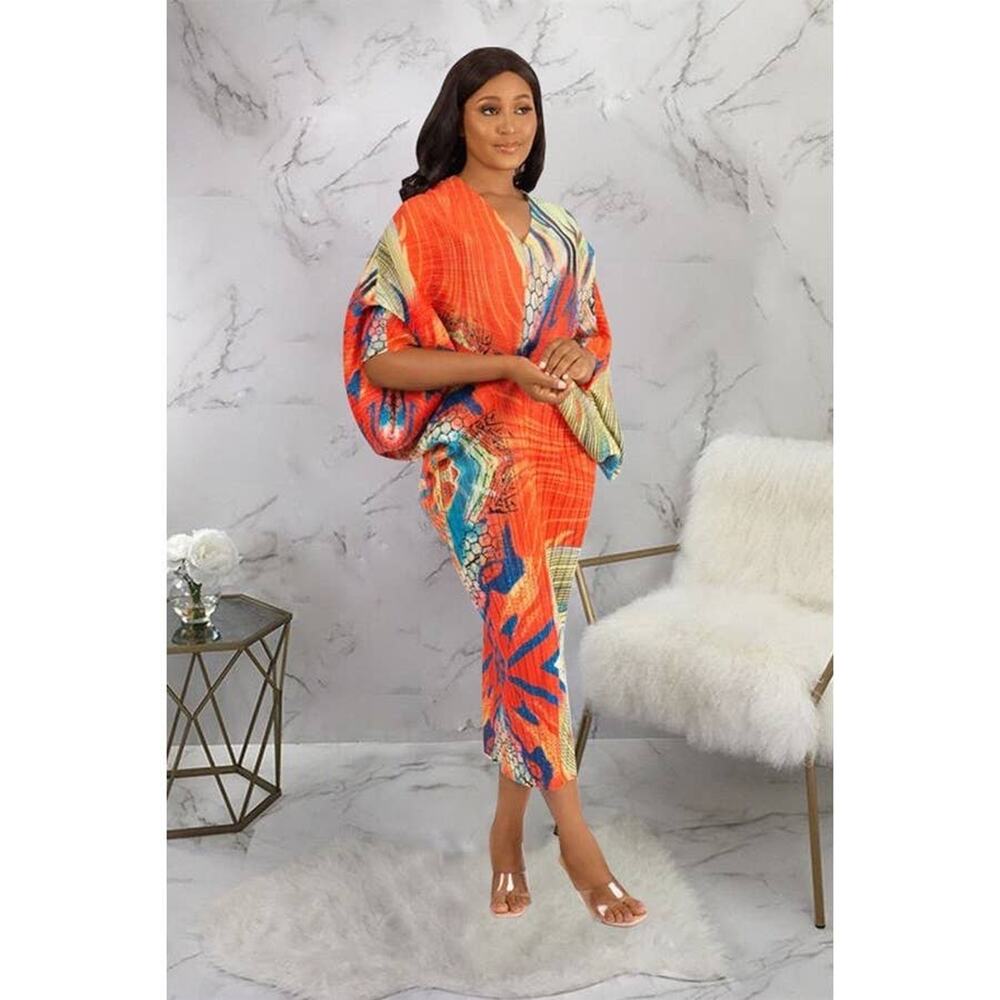 Plus Size Multi-Color Stretch Midi Dress | Free Size XL–2X Bodycon Kaftan Style